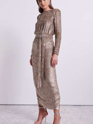 Malery Belted Sequined Gown