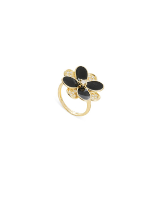 Marco Bicego® Petali Collection 18k Yellow Gold Black Enamel And Diamond Pave Ring