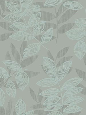 Chimera Flocked Leaf Wallpaper In Turquoise From The Celadon Collection By Brewster Home Fashions