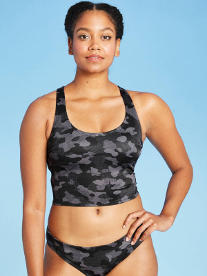 Women's Longline Racerback Bikini Top - All In Motion™ Black Camo Print