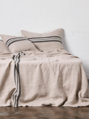 Heavy Linen Bed Cover With Stripes In Natural