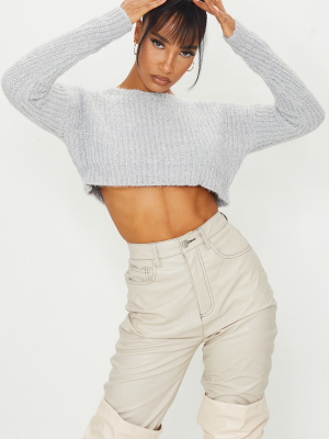 Grey Fluffy Chenille Crop Jumper