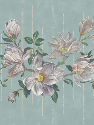 Sample Magnolia Frieze Wall Mural In Aqua And Ochre From The Folium Collection By Osborne & Little