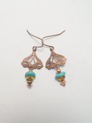 Copper Filigree Turquoise Earrings