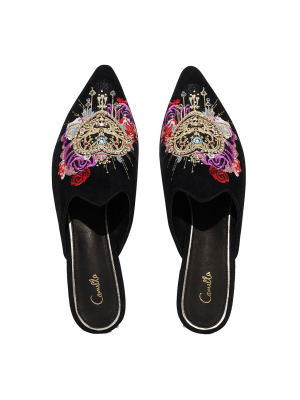 Embroidered Slipper Solid Black