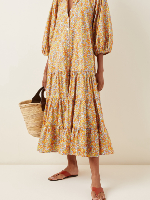 Floral-print Oversized Cotton Midi Dress