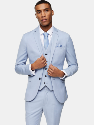 Light Blue Skinny Single Breasted Suit Blazer With Notch Lapel