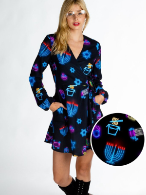 The Latke'd & Loaded | Neon Hanukkah Wrap Dress