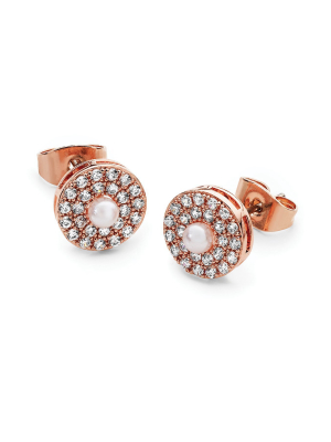 Pave Circle With Pearl Centre Earrings