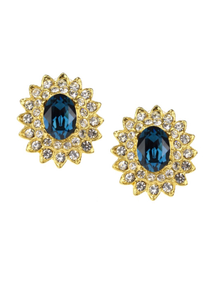 Montana Sapphire & Crystal Oval Clip Earrings