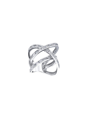 Triple Layered Baguette Ring - White Gold