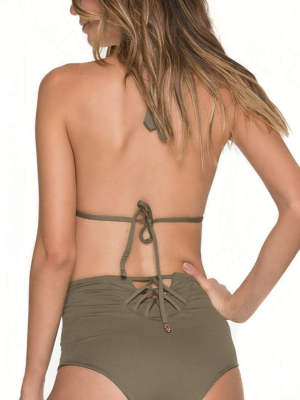 Malai Must Fishbone High Waist Bottom In Army Green B00371-army