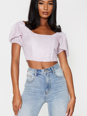 Pink Glitter Puff Sleeve Crop Top