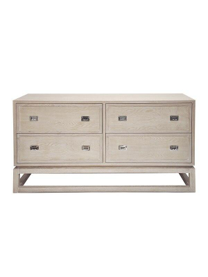 4 Drawer Cerused Oak Dresser With Nickel Campaign Hardware