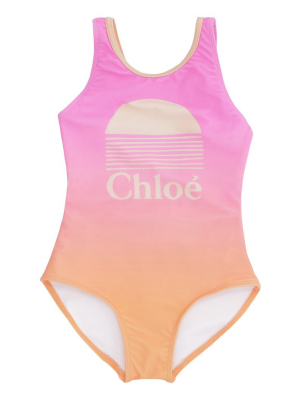 Chloé Kids Logo Printed Gradient Swimsuit