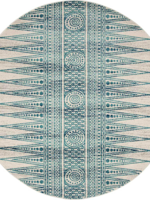 Evoke Tribal Ivory/turquoise Round Rug