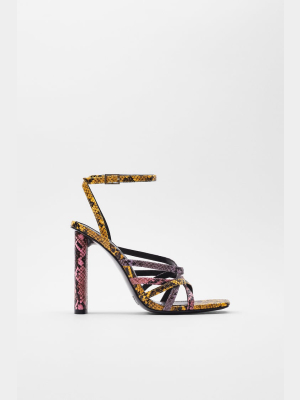 Animal Print Strappy Heeled Sandals Trf