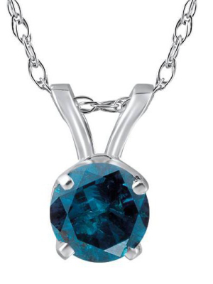 Pompeii3 1/3ct Blue Diamond Solitaire 14k White Gold Pendant