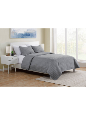 King 3pc Waffle Weave Embossed Quilt Set Gray - Jade + Oake