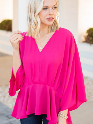 Tell It All Fuchsia Pink Kimono Sleeve Blouse