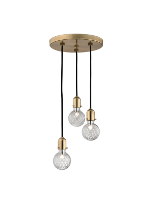 Hudson Valley Lighting Marlow 3-bulb Pendant - Aged Brass & Clear