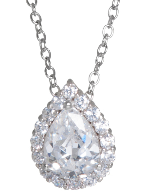 Sterling Silver Cubic Zirconia Tear Pendant - Silver/clear (18")