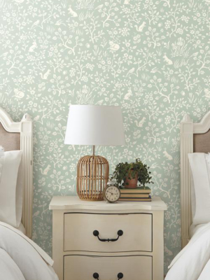 Fox & Hare Wallpaper In Green From The Magnolia Home Vol. 3 Collection By Joanna Gaines