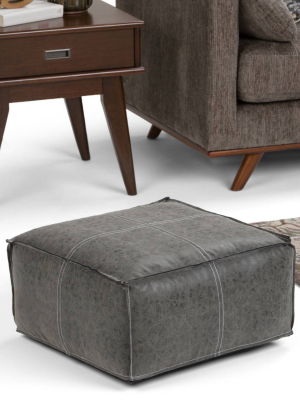 Polly Square Pouf Distressed Black Faux Leather - Wyndenhall