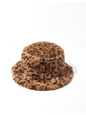 Ae Faux Fur Leopard Bucket Hat