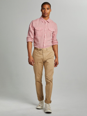 Slim Fit Tab Front Stretch Chino In Khaki