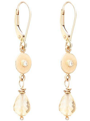 Dangle Disk Earrings With Diamond And Citrine