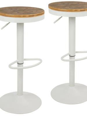 Set Of 2 Dakota Industrial Adjustable Barstool With Swivel White - Lumisource