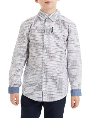 Boys' White/black Long-sleeve Dotted Print Button-down Shirt (sizes 4-7)
