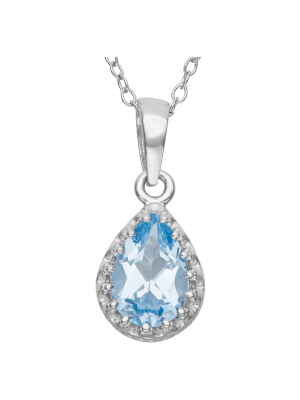 Pear-cut Aquamarine Crown Pendant In Sterling Silver