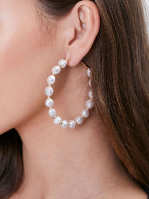 Faux Pearl Hoop Earrings