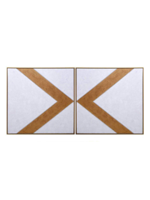 Chevrons (set Of 2) - 48" X 48" - Gold Floater Frame