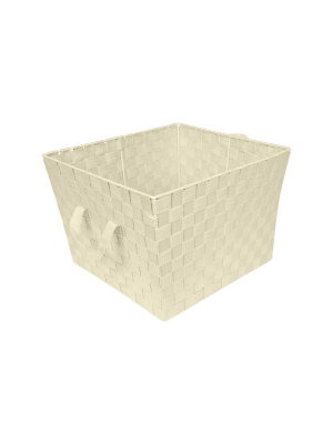 Simplify Large 15" Woven Strap Storage Bin Ivory