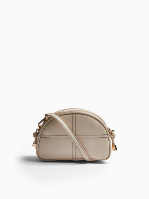 Contrast Stitch Half Moon Cross Body Bag