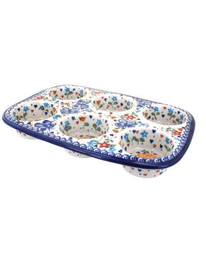 Blue Rose Polish Pottery Butterfly Muffin Pan