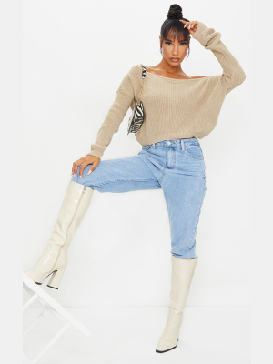 Stone Off The Shoulder Crop Sweater