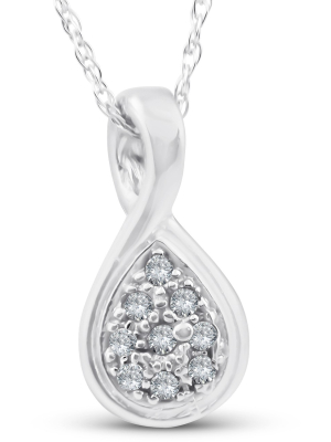 Pompeii3 1/10ct Pave Tear Drop Solitaire Diamond Pendant 10k White Gold