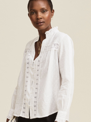 Carrie Organic Cotton Dobby Lace Blouse | White