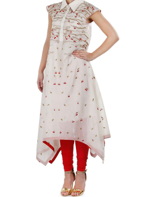 Cherry Motifs Embroidered Asymmetric Kurta