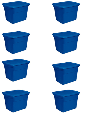 Sterilite 18 Gallon Plastic Stackable Storage Tote Container Box, Blue (8 Pack)