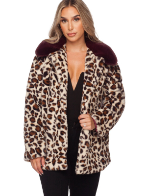 Buddylove Mariah Waist Length Faux Fur Coat - Leopard