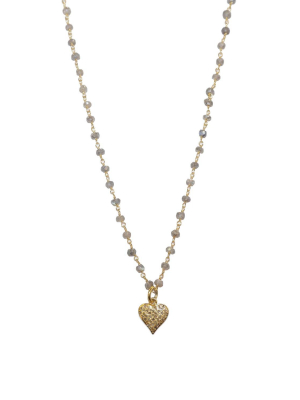 Natural Stone Beaded Diamond Heart Necklace