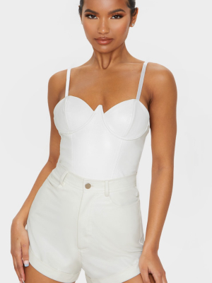 White Faux Leather V Wire Bodysuit