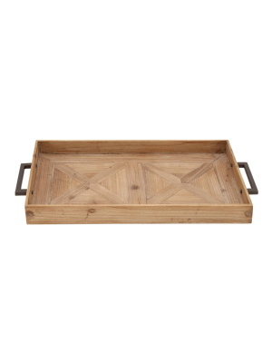 32" Farmhouse Fir Wood Tray With Iron Handles Brown - Olivia & May