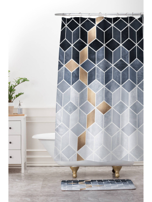 Elisabeth Fredriksson Soft Blue Gradient Cubes Shower Curtain Black - Deny Designs