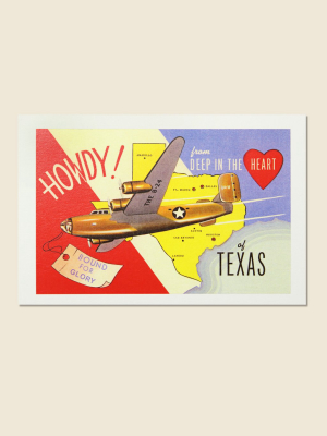 Postcard - Howdy Texas Airplane